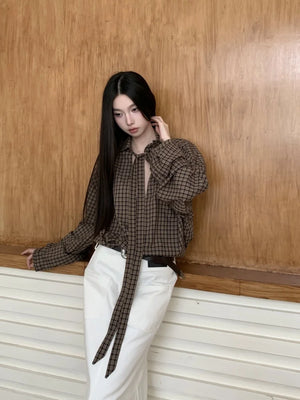 VILZSTUDIOS Brown Plaid Oversized Shirt