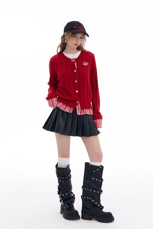 VILZSTUDIOS Fashionable Faux Pleated Leather Mini Skirt