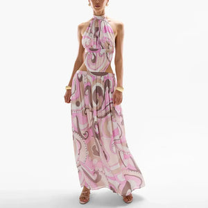 VILZSTUDIOS Elegant Floral Halter Maxi Dress Women
