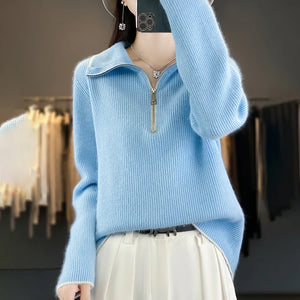 VILZSTUDIOS Cozy Wool Zip-Up Sweater Pullover Womens