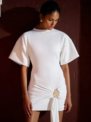 VILZSTUDIOS Short Sleeve Ruched Sexy Mini Dress