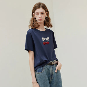 VILZSTUDIOS Bowknot Print Cotton T-Shirt