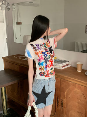 VILZSTUDIOS White Graphic Designer Crop Top