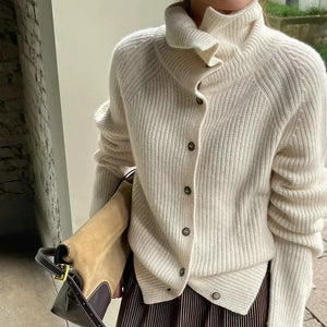 VILZSTUDIOS Chunky Knit Wool Turtleneck Cardigan