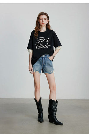 VILZSTUDIOS Stylish Short Lace Sleeve T-Shirt