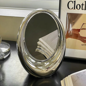 VILZSTUDIOS Korean Creative Oval Makeup Mirror Laser Double-sided Cosmetic Mirror Living Room Dressing Table Rotatable Mirror Home Decor