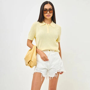 VILZSTUDIOS Casual Short Sleeve Knitted T-shirt