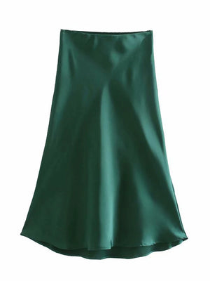 VILZSTUDIOS Elastic Waist Satin A-Line Skirt