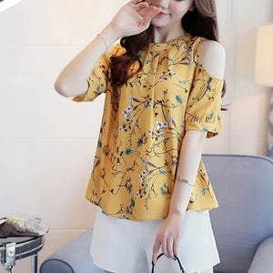 VILZSTUDIOS Stylish Printed Chiffon Off Shoulder Blouse