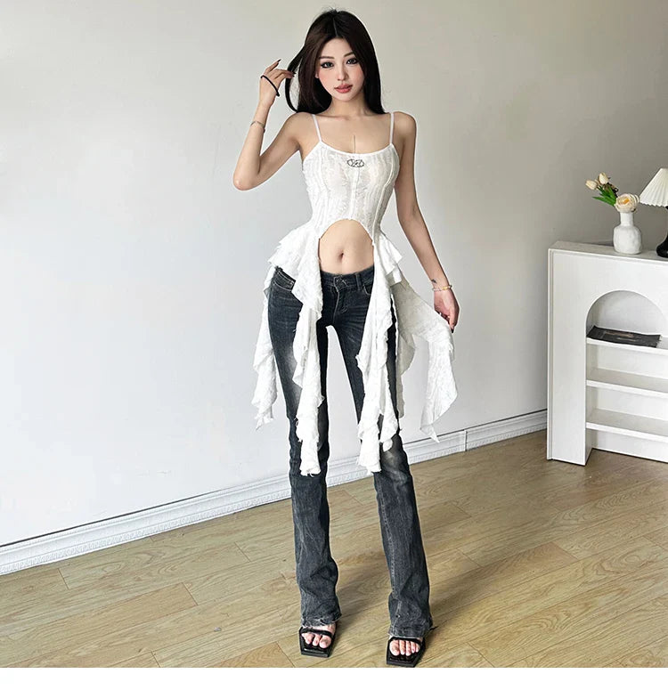 VILZSTUDIOS Ruched Satin Corset Crop Top