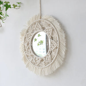 VILZSTUDIOS Decorative Mirrors Wall Decor Macrame Round Mirror Boho Home Decor Mirrors for Bedroom Living Room Bathroom Baby Room Decoration