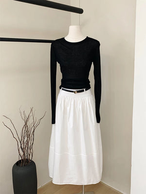 VILZSTUDIOS Vintage High Waist White A-Line Skirt