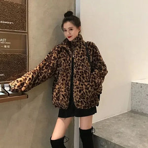VILZSTUDIOS Leopard Print Fuzzy Jacket