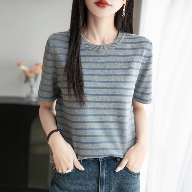VILZSTUDIOS Soft Cotton Striped T-Shirt