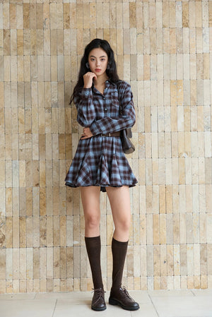 VILZSTUDIOS Blue Plaid Retro Mini Dress