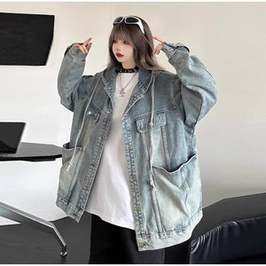 VILZSTUDIOS Vintage Washed Denim Hooded Jacket