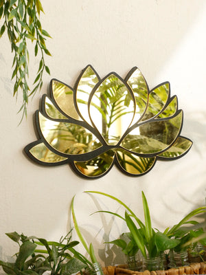 VILZSTUDIOS 1Pc Acrylic Lotus Flower Wall Mirror – Decorative Modern Wall Hanging, Wooden Home Decor for Living Room, Bedroom, and Office