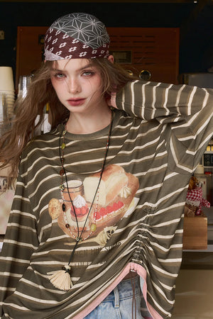 VILZSTUDIOS Sweet Smocked Stripe Print Top