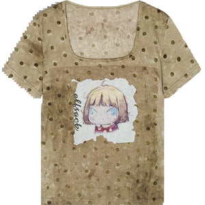 VILZSTUDIOS Polka Dot Cartoon Print T-Shirt