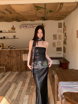 VILZSTUDIOS Floral Mesh Layered Tube Top