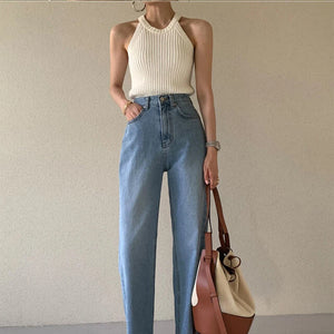 VILZSTUDIOS Chic Round Neck Knitted Halter Top