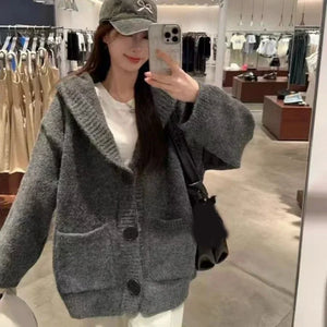 VILZSTUDIOS Oversized Loose Knitted Hooded Cardigan