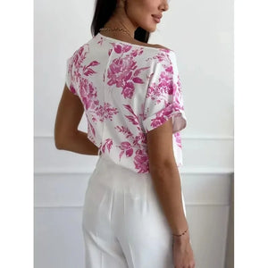 VILZSTUDIOS Floral Loose Round Neck Blouse