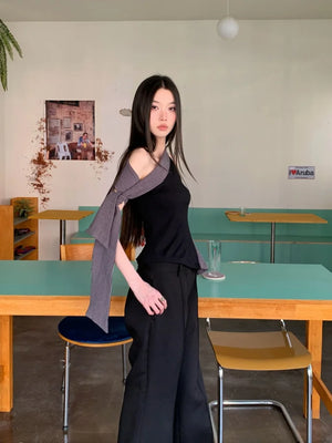 VILZSTUDIOS Black Striped Asymmetrical Blouse