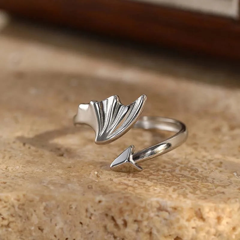 VILZSTUDIOS Black Geometric Devil Wings Stainless Ring