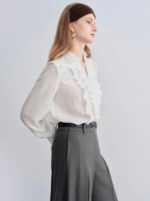 VILZSTUDIOS Elegant French Inspired White Lace Blouse