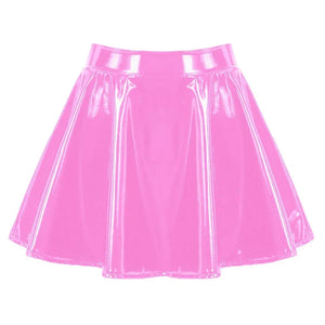 VILZSTUDIOS Glossy Pleated Patent Leather Skirt Mini