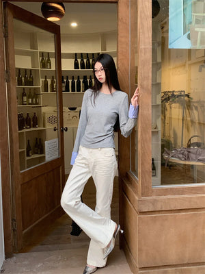 VILZSTUDIOS Stylish Grey Long Sleeve Shirring Top