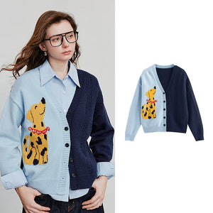 VILZSTUDIOS Colorful Dog Jacquard Knit Cardigan