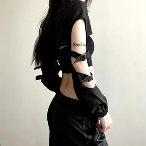 VILZSTUDIOS Cyberpunk Hollow Out Zipper Crop Top