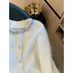 VILZSTUDIOS Elegant French Style Beaded Cardigan