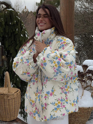 VILZSTUDIOS Cozy Floral Print Oversized Puffer Jacket