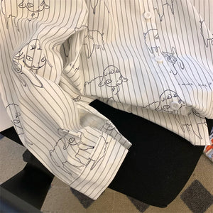 VILZSTUDIOS Sheep Striped Casual Long Sleeve Shirt