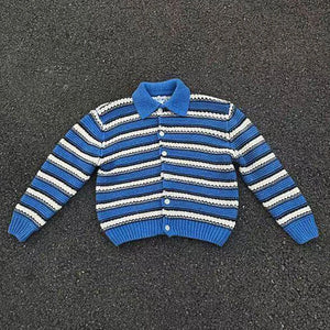 VILZSTUDIOS Vintage Striped Crochet Button-Up Cardigan