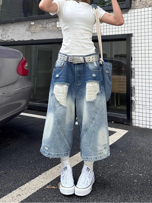 VILZSTUDIOS High Waist Ripped Wide Leg Jorts