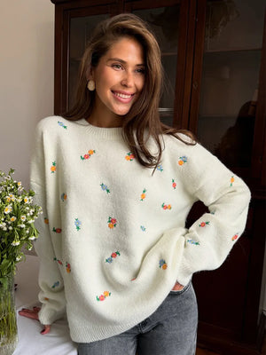 VILZSTUDIOS Embroidered Floral Knitted Sweater