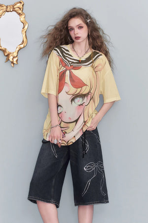 VILZSTUDIOS Sweet Animated Printed Loose T-Shirt