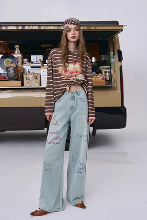 VILZSTUDIOS Embroidered Loose Straight Leg Jeans