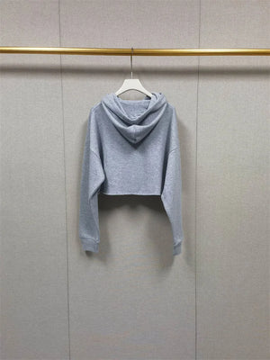 VILZSTUDIOS Grey Embroidered Letters Cropped Hoodie