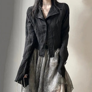 VILZSTUDIOS Gothic Black Irregular Designer Blouse Shirt