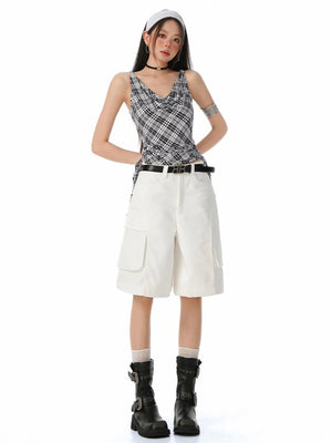 VILZSTUDIOS Solid Color Wide Leg Cargo Pants