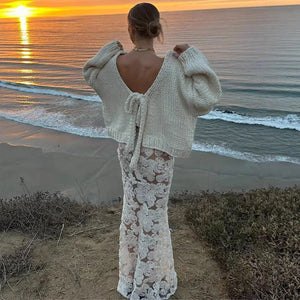 VILZSTUDIOS White Lace-Up Backless Cardigan