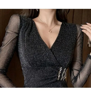 VILZSTUDIOS Sultry Lace V-Neck Mesh Dress T-Shirt