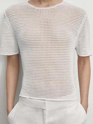 VILZSTUDIOS Hollow Knitted Short Sleeved T-Shirt
