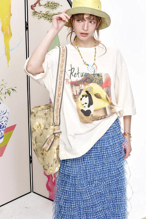 VILZSTUDIOS Panda Print Loose Short Sleeved T-Shirt