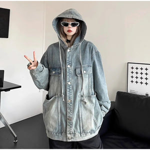 VILZSTUDIOS Vintage Washed Denim Hooded Jacket
